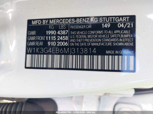 W1K3G4EB6MJ313814 Mercedes-Benz A 220