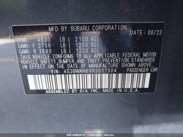 4S3BWAN6XR3011304 Subaru Legacy Limited