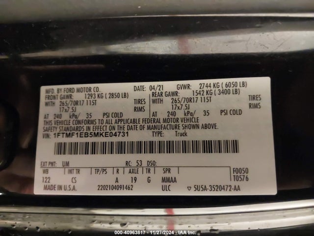 Ford F-150 Xl 2021 1FTMF1EB5MKE04731 Image 9