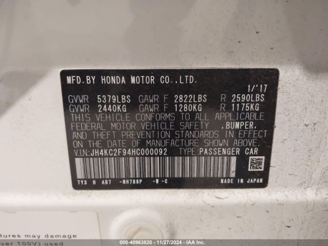 JH4KC2F94HC000092 Acura Rlx Sport Hybrid Base W/advance Package