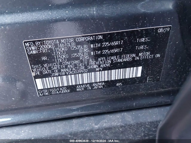 JTMP1RFV2KD039932 Toyota Rav4 Xle