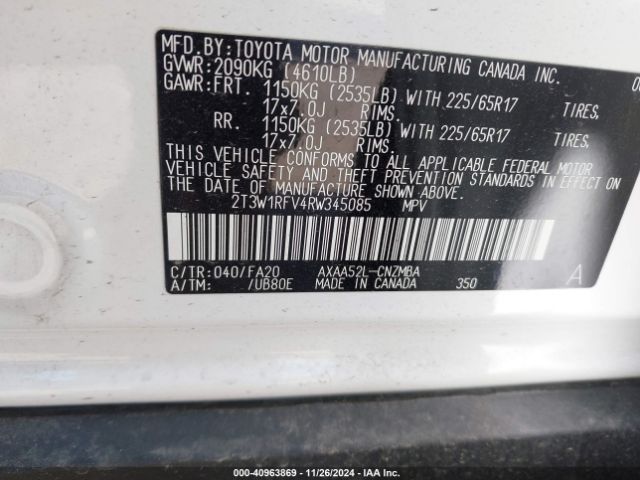 2T3W1RFV4RW345085 Toyota Rav4 Xle