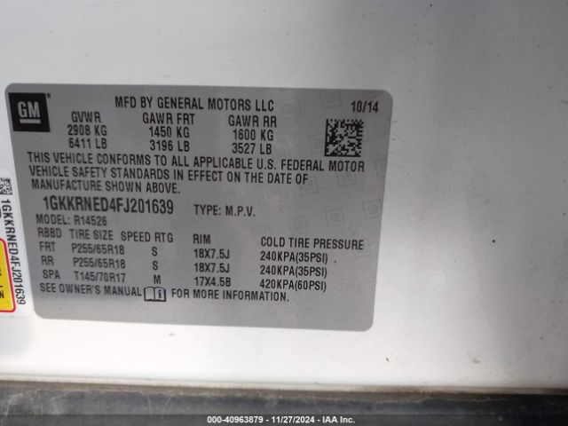 1GKKRNED4FJ201639 GMC Acadia Sle-1