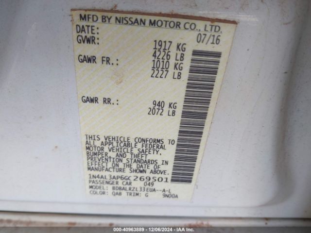 1N4AL3AP6GC269501 Nissan Altima 2.5 Sl