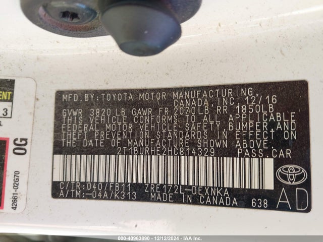 Toyota COROLLA LE 2017 2T1BURHE2HC814329 Image 9