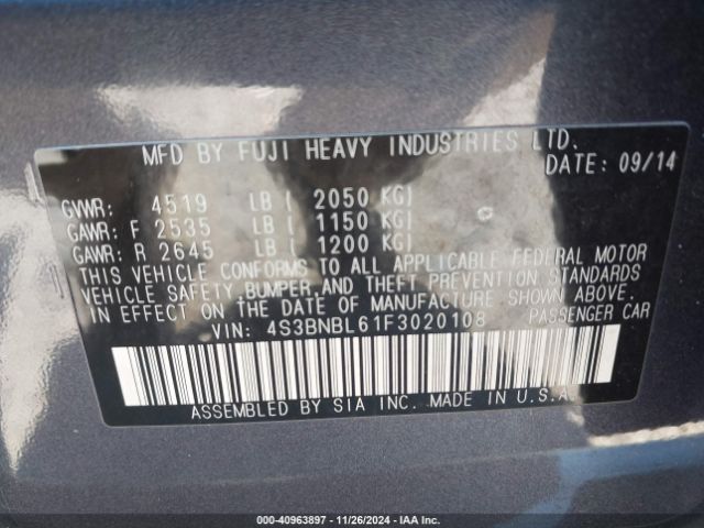 4S3BNBL61F3020108 Subaru Legacy 2.5i Limited
