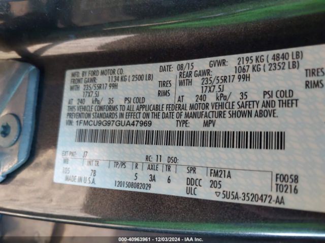 1FMCU9G97GUA47969 Ford ESCAPE SE