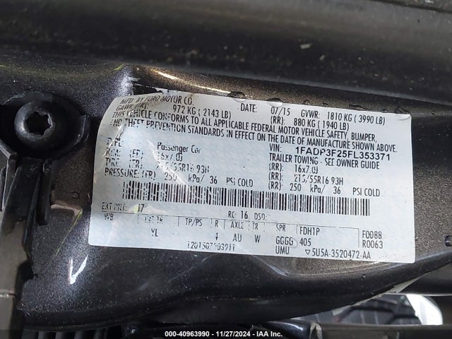 Ford FOCUS SE 2015 1FADP3F25FL353371 Image 9