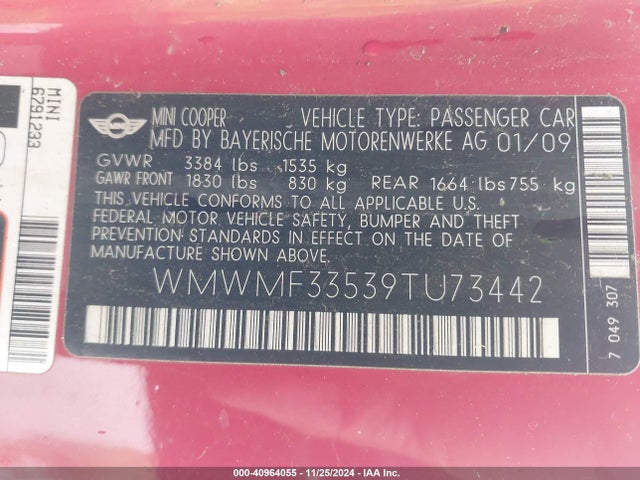 2009 MINI COOPER WMWMF33539TU73442 Photo 8