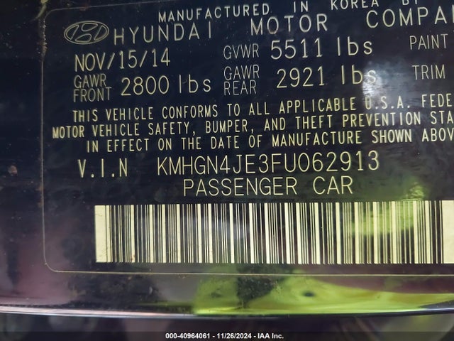 Hyundai Genesis 3.8 2015 KMHGN4JE3FU062913 Image 9
