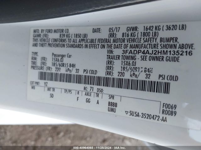3FADP4AJ2HM135216 Ford FIESTA S