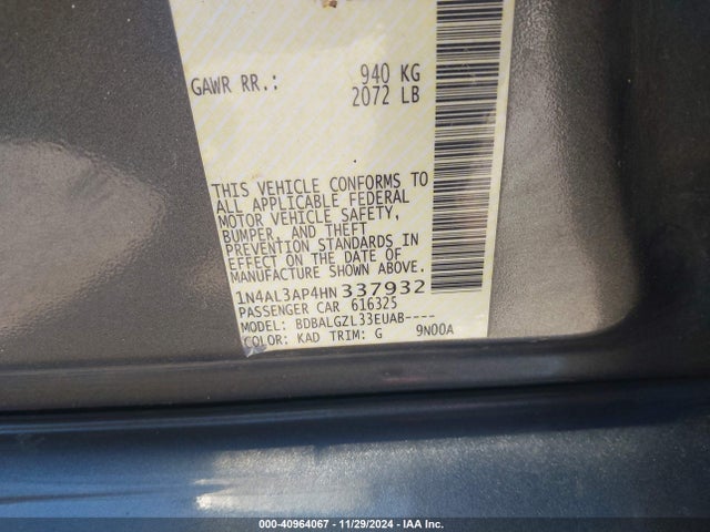 Nissan Altima 2.5 S 2017 1N4AL3AP4HN337932 Image 9