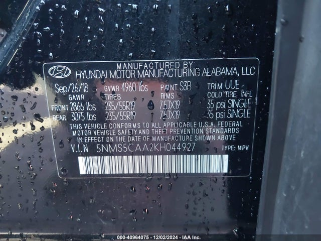 Hyundai Santa Fe Ultimate 2.0t 2019 5NMS5CAA2KH044927 Image 9