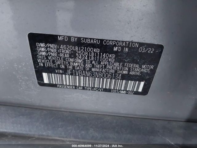 2022 SUBARU WRX JF1VBAN63N8006134 Photo 8