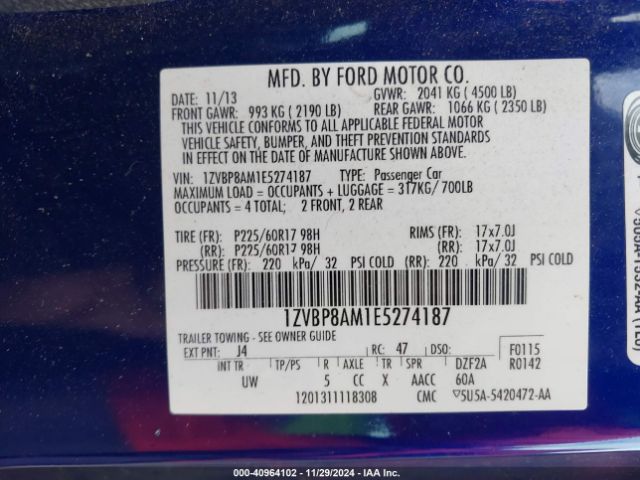 1ZVBP8AM1E5274187 Ford Mustang V6