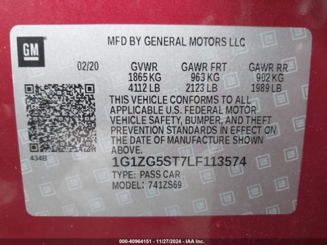 1G1ZG5ST7LF113574 Chevrolet Malibu Fwd Rs