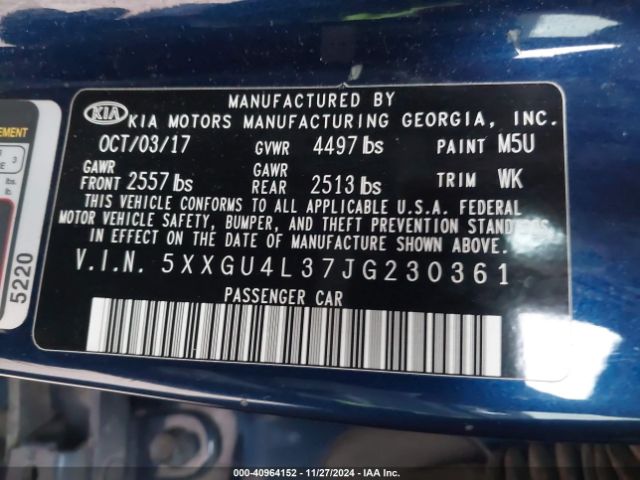 5XXGU4L37JG230361 KIA OPTIMA EX