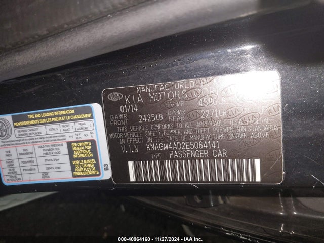 KNAGM4AD2E5064141 KIA Optima Hybrid Lx