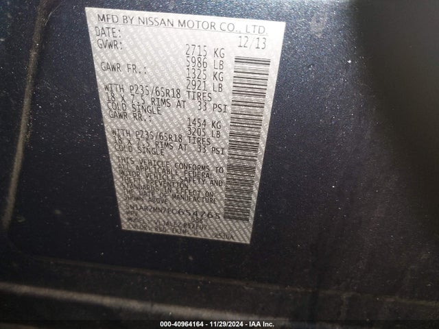 Nissan Pathfinder Sv 2014 5N1AR2MN7EC654765 Image 9