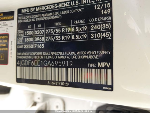 4JGDF6EE1GA695919 Mercedes-Benz Gl 450 4matic