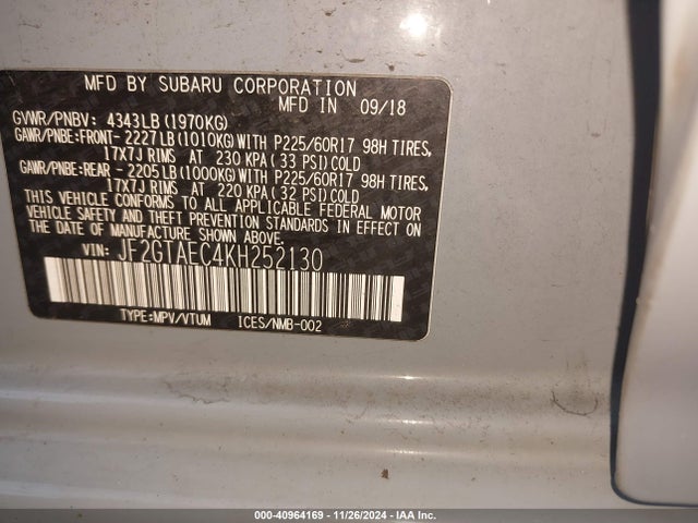 Subaru Crosstrek 2.0i Premium 2019 JF2GTAEC4KH252130 Image 9
