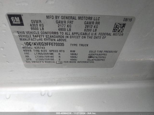 1GC1KVEG3FF670035 Chevrolet Silverado 2500hd Lt