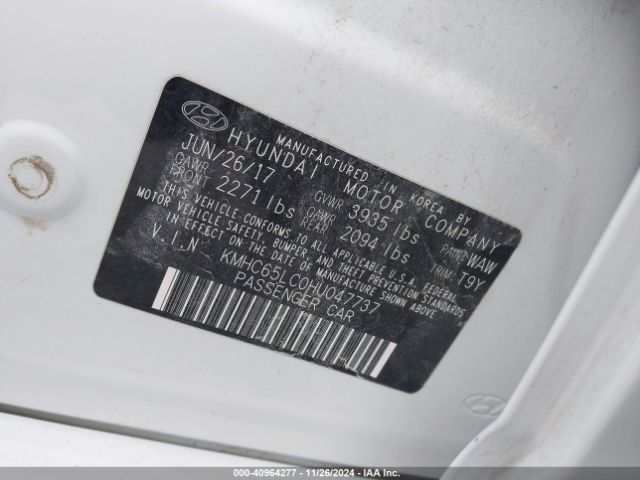 KMHC65LC0HU047737 Hyundai Ioniq Hybrid Blue