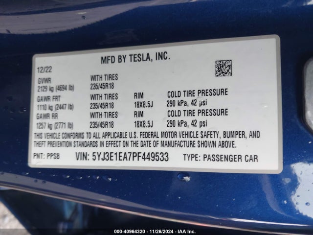 2023 TESLA MODEL 3 5YJ3E1EA7PF449533 Photo 8