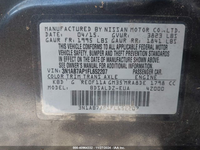Nissan Sentra Fe+ S/s/sl/sr/sv 2015 3N1AB7AP1FL652207 Image 9