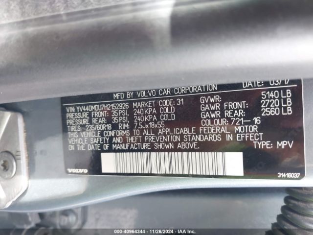 YV440MDU7H2152926 Volvo Xc60 T5 Inscription