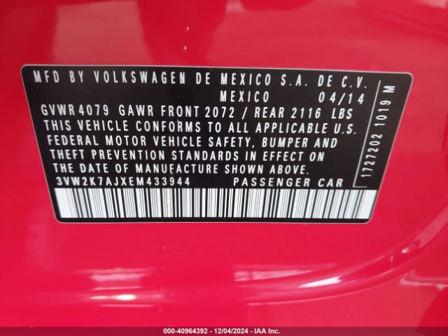 3VW2K7AJXEM433944 Volkswagen Jetta 2.0l S