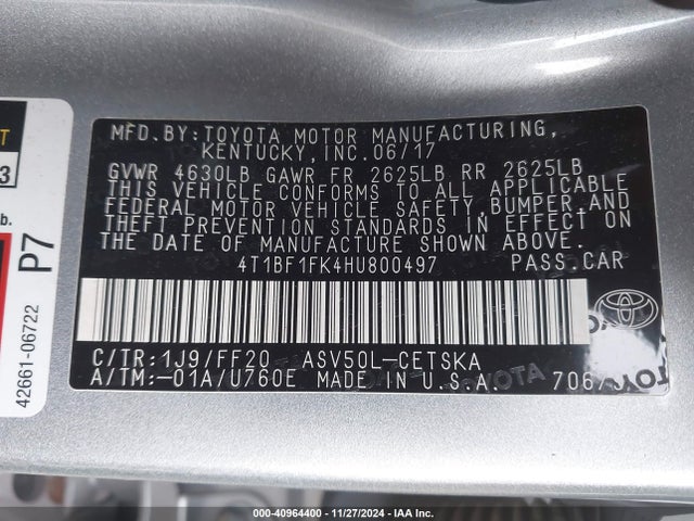 Toyota CAMRY SE 2017 4T1BF1FK4HU800497 Image 9