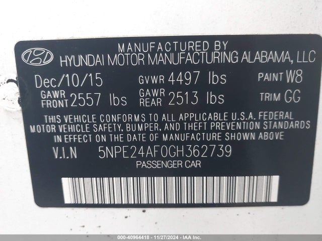 Hyundai SONATA SE 2016 5NPE24AF0GH362739 Image 9