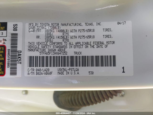 5TFHW5F13HX647252 Toyota Tundra Limited 5.7l V8