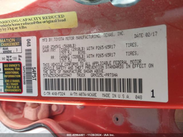 5TFAZ5CN3HX033947 Toyota Tacoma