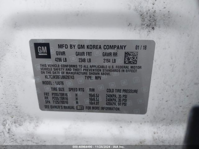 KL7CJKSB7JB628743 Chevrolet TRAX LS