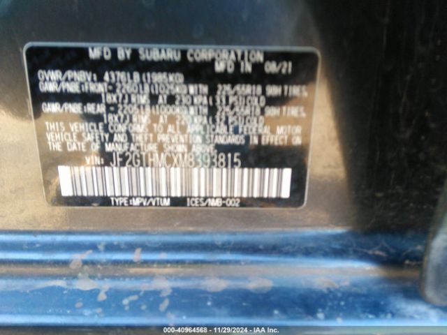 JF2GTHMCXM8393815 Subaru Crosstrek Limited