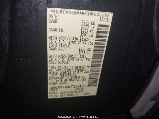 1N6AD0ERXHN718425 Nissan Frontier Sv