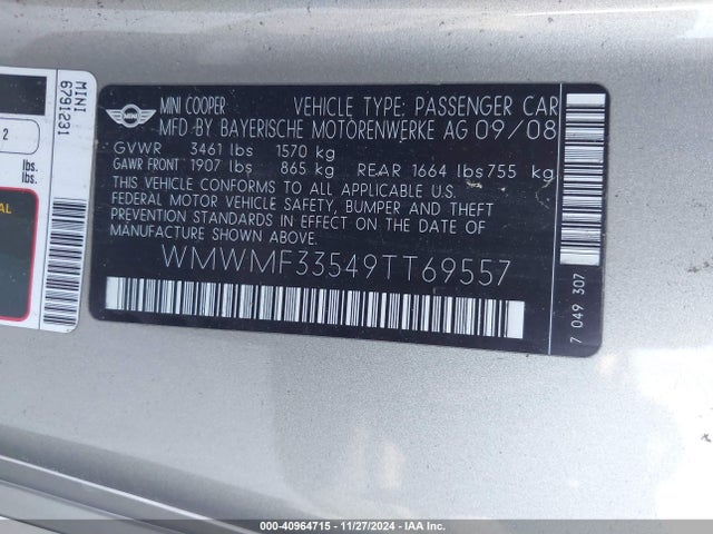2009 MINI COOPER WMWMF33549TT69557 Photo 8