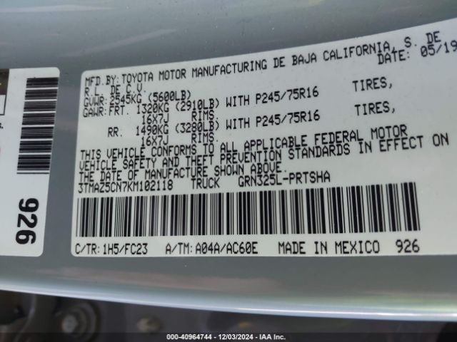 3TMAZ5CN7KM102118 Toyota Tacoma Sr5 V6