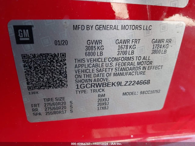 1GCRWBEK9LZ224668 Chevrolet Silverado 1500 2wd  Standard Bed Custom