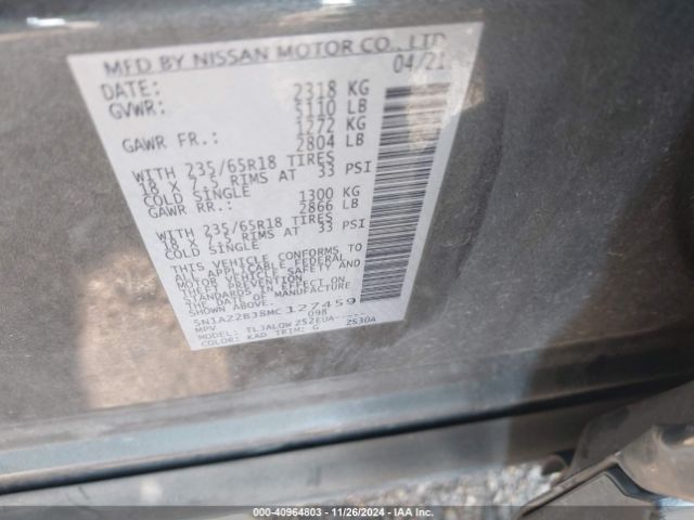 5N1AZ2BJ8MC127459 Nissan Murano Sv Fwd