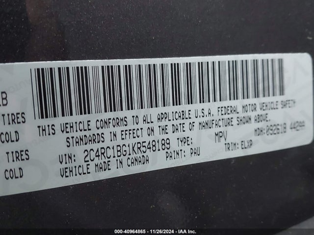 2C4RC1BG1KR548189 Chrysler Pacifica Touring L