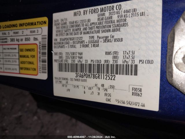 3FA6P0H78GR112522 Ford FUSION SE