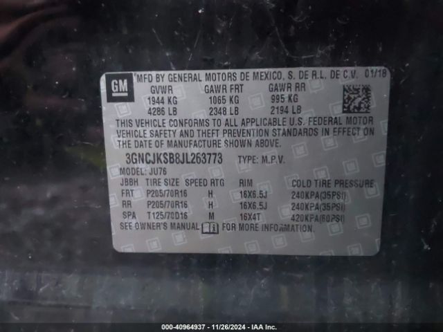 3GNCJKSB8JL263773 Chevrolet TRAX LS