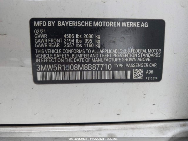 BMW 330I 2021 3MW5R1J08M8B87710 Image 9