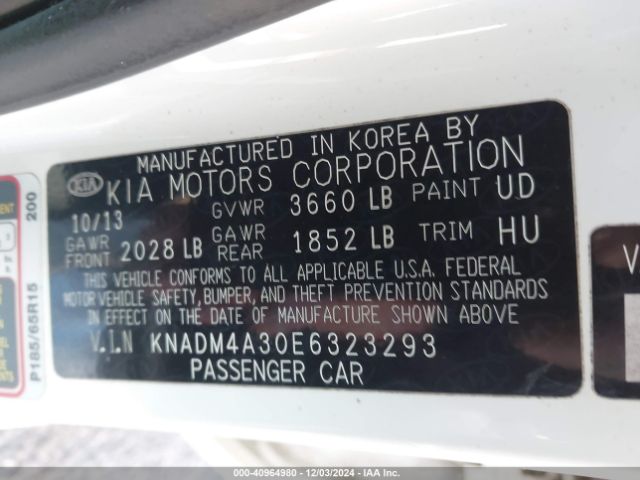 KNADM4A30E6323293 KIA RIO LX