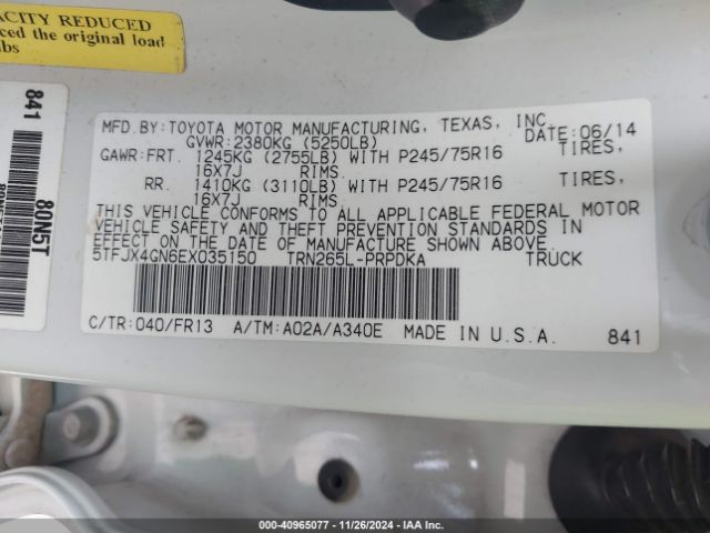 5TFJX4GN6EX035150 Toyota Tacoma Prerunner