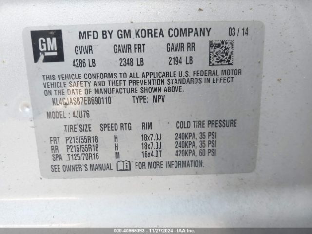 KL4CJASB7EB690110 Buick Encore