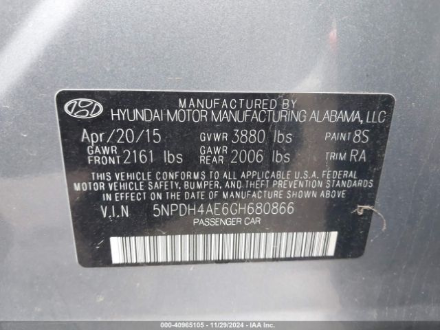 5NPDH4AE6GH680866 Hyundai ELANTRA SE